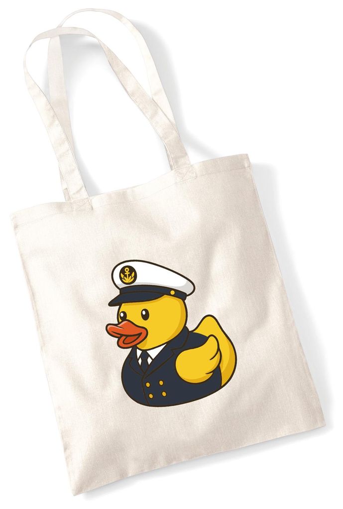 Huuraa Jutebeutel Quietscheente Kapitän Gummiente Seefahrer 10 Liter Natural Baumwolle Tasche Geschenkidee