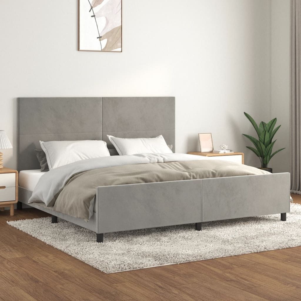 vidaXL Bettgestell mit Kopfteil Hellgrau 200x200 cm Samt - Bettgestell Mit Kopfteil - Bettgestelle Mit Kopfteile - Bettgestell - Bett Mit Kopfteil