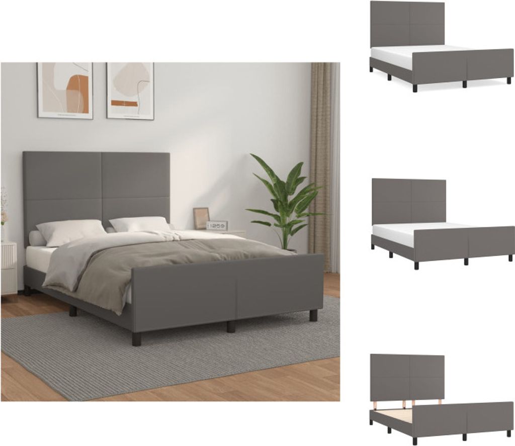 vidaXL Bettgestell mit Kopfteil Grau 140x200 cm Kunstleder - Betten & Bettgestelle