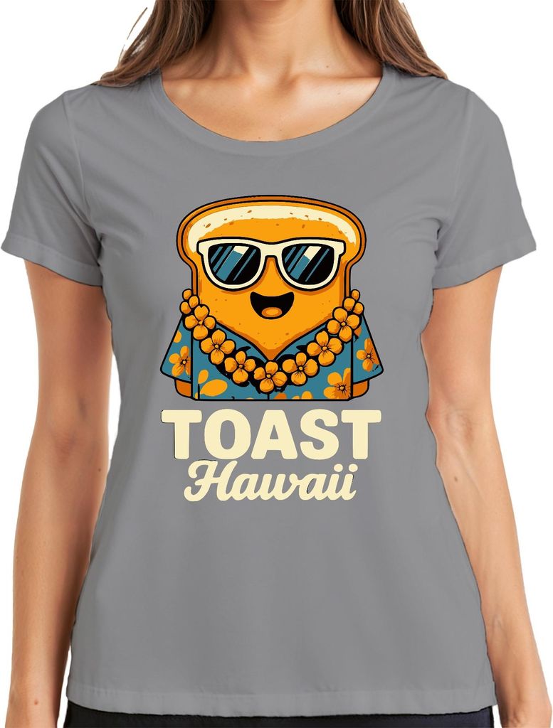 Toast Hawaii Aloha Urlaub Sommer Retro Vintage Lustig Niedlich Damen T-Shirt, Grau, L