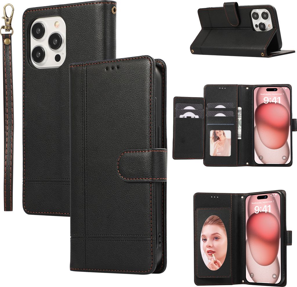 INF (13PRO) Multifunktionales Spiegel-Kartenhalter-Wallet-Handyhülle