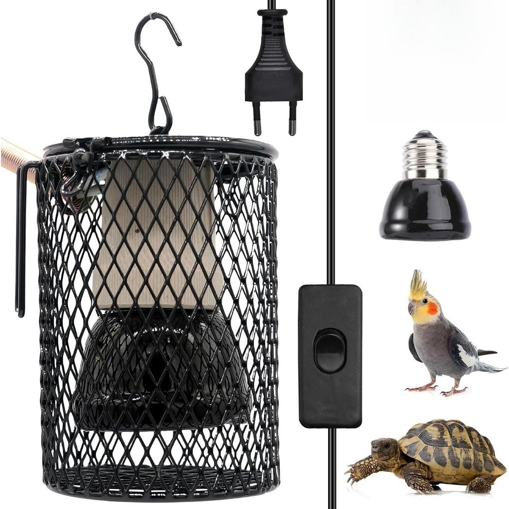 Reptilien Wärmelampe Mit Schutzkorb, E27 Wärmelampe Keramik, Wärmelampe Keramik 100w 220v, Terrarium Lampenhalterung Für Schildkröten, Schlangen