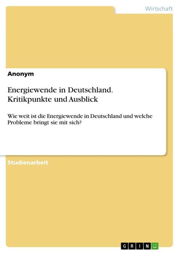 Energiewende in Deutschland. Kritikpunkte und Ausblick
