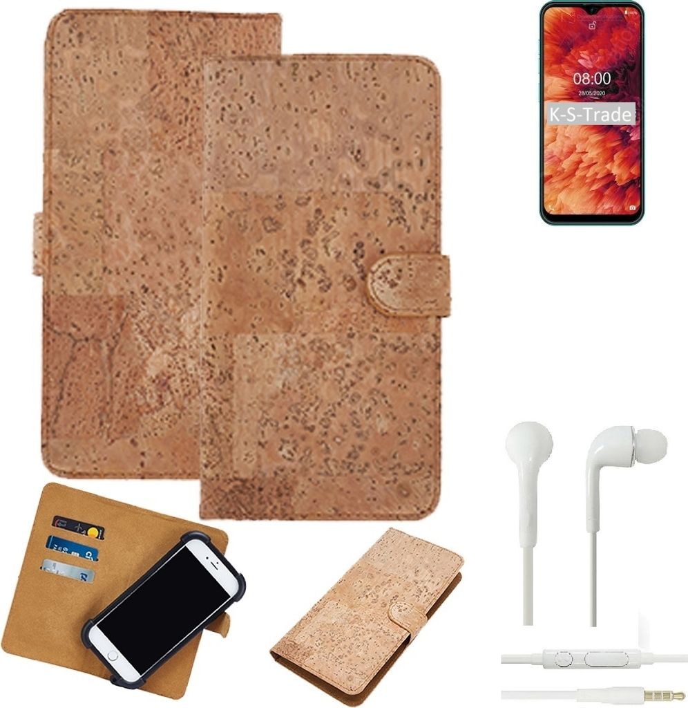 K-S-Trade Hülle kompatibel mit Ulefone Note 8P + in ear Kopfhörer Kork Handyhülle Cover Schutzhülle TPU Case Bumper in Hellbraun, (1x)