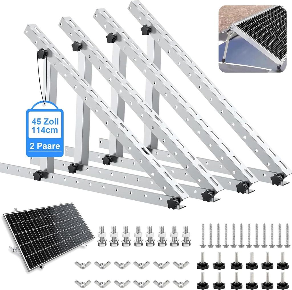 4X PV Halterung 114cm Solarmodul Balkonkraftwerk Flachdach Produktbild 
