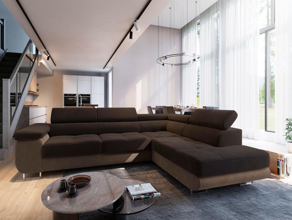 Masseno Ecksofa SELVA R-S mit Schlaffunktion L-Form, Sofa mit Bettkasten, Wohnzimmersofa, Couch, Soffa, Bettsofa, Couchgarnitur- Braun, MONOLITH 29...