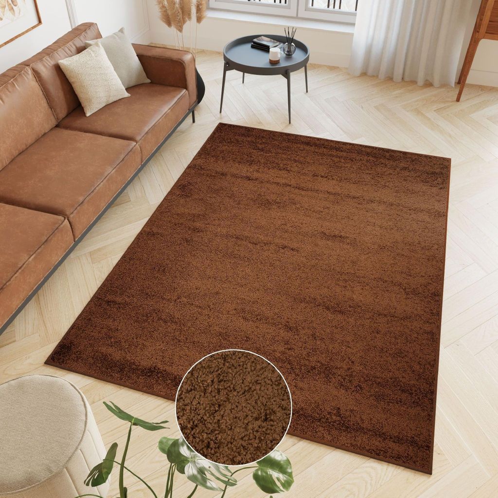 Teppich Shaggy Hochflor Langflor Braun Einfarbig Modern Wohnzimmer Schlafzimmer 140 x 200 cm
