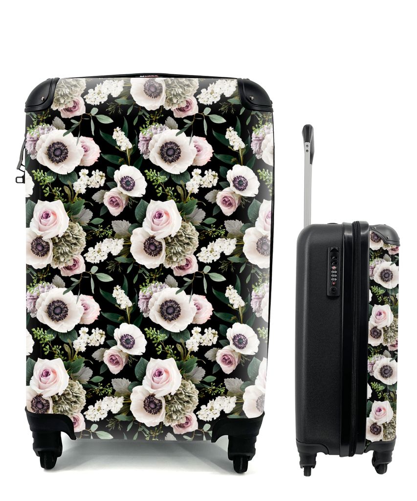 MuchoWow Koffer Handgepäck Trolley Rollkoffer Kleine Reisekoffer mit 4 Rollen - Blumen - Anemone - Collage - Cabin Size < 55x40x23 cm & 55x40x20...