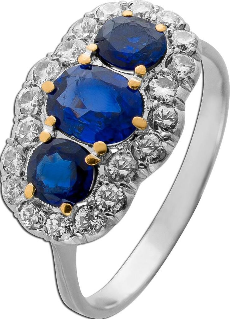 Ring 750 Weißgold blaue Saphire 2.58ct. 20 Diamanten 0.80ct.TW/VVS Unikat 19