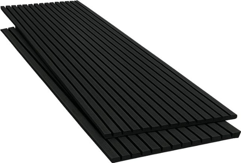 2er-Set Akustik Wandpaneele Holz 240x60x2,2cm - Farbe Schwarz mit schwarzem Hintergrund