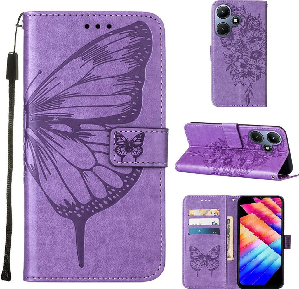 Custodia Infinix Hot 30i Pelle Farfalla Rilievo Portafoglio Viola