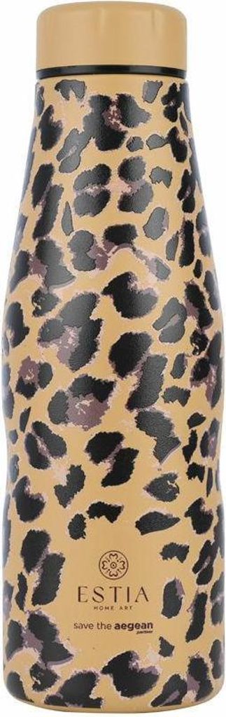 ESTIA | Thermosflasche - Trinkflasche - 500 ml - braun - Leopardenmuster - Isolierflasche - Wasserflasche