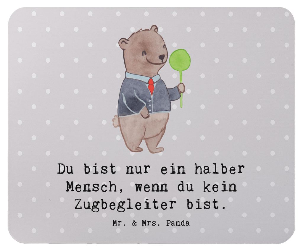 Mr. & Mrs. Panda Mauspad Zugbegleiter Herz - Grau Pastell - Geschenk, mousematte, pc mausunterlage, Mouse Pad, Mousepad, computer