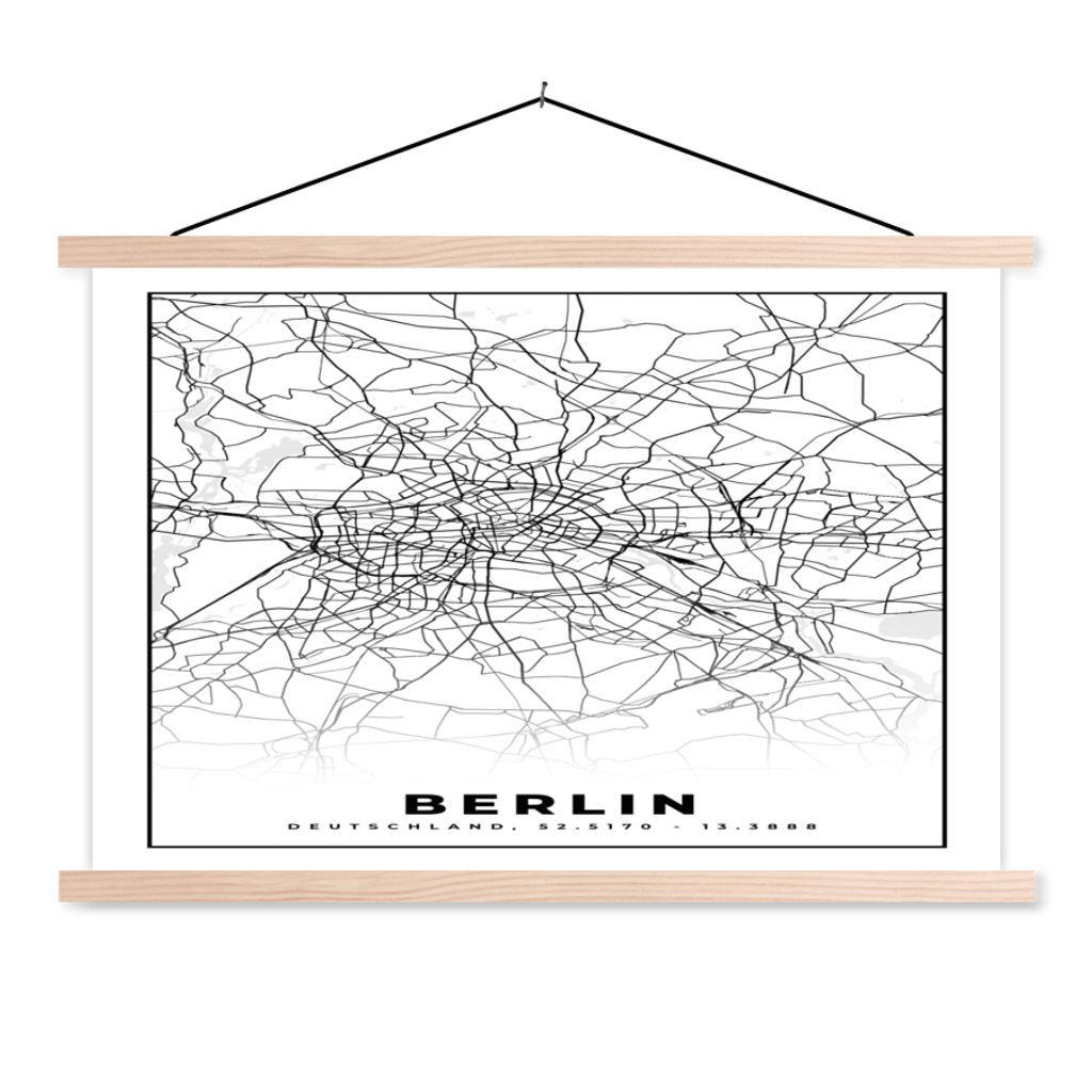 MuchoWow Textilposter Berlin - Karte - Stadtplan 60x40 cm mit holzfarbenen Rahmen - Bilder