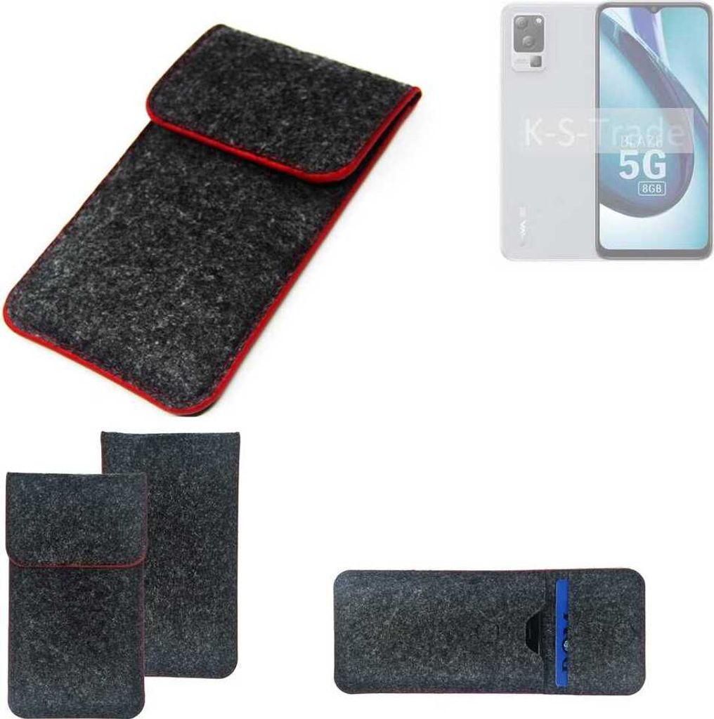 K-S-Trade Handy Schutz Hülle kompatibel mit Lava Blaze 1X 5G Schutzhülle Handyhülle Filztasche Pouch Tasche Case Sleeve Filzhülle dunkelgrau roter