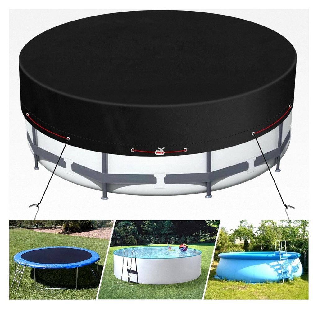Runde Poolabdeckung für oberirdische Pools, UV-Schutz Abdeckplane mit Bodennägeln für wasserdichte und staubdichte Anwendung (Schwarz, 640 cm)