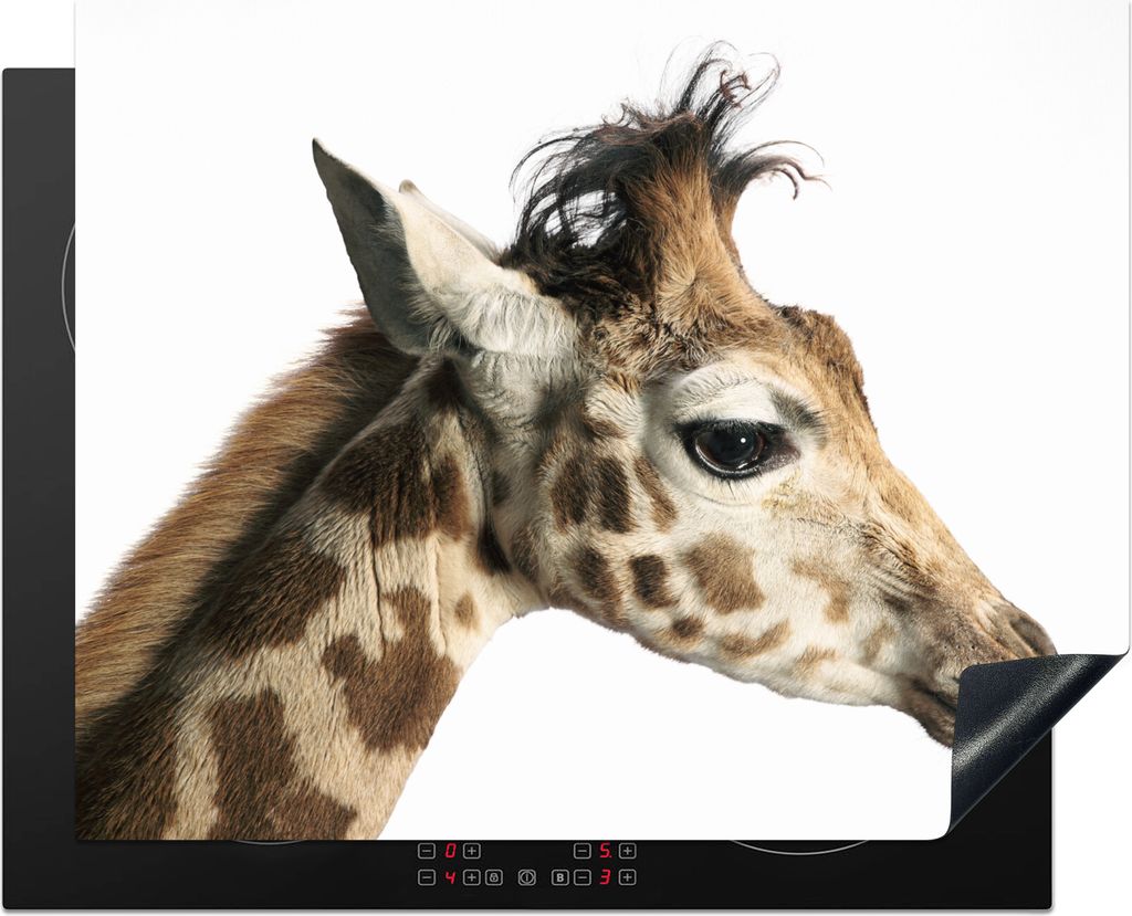 KitchenYeah Herdabdeckplatte Tier - Giraffe - Weiß , 65x52cm, Küche Deko, Glaskeramikfeld Herdabdeckung, Abdeckplatte fùr Kochfeld