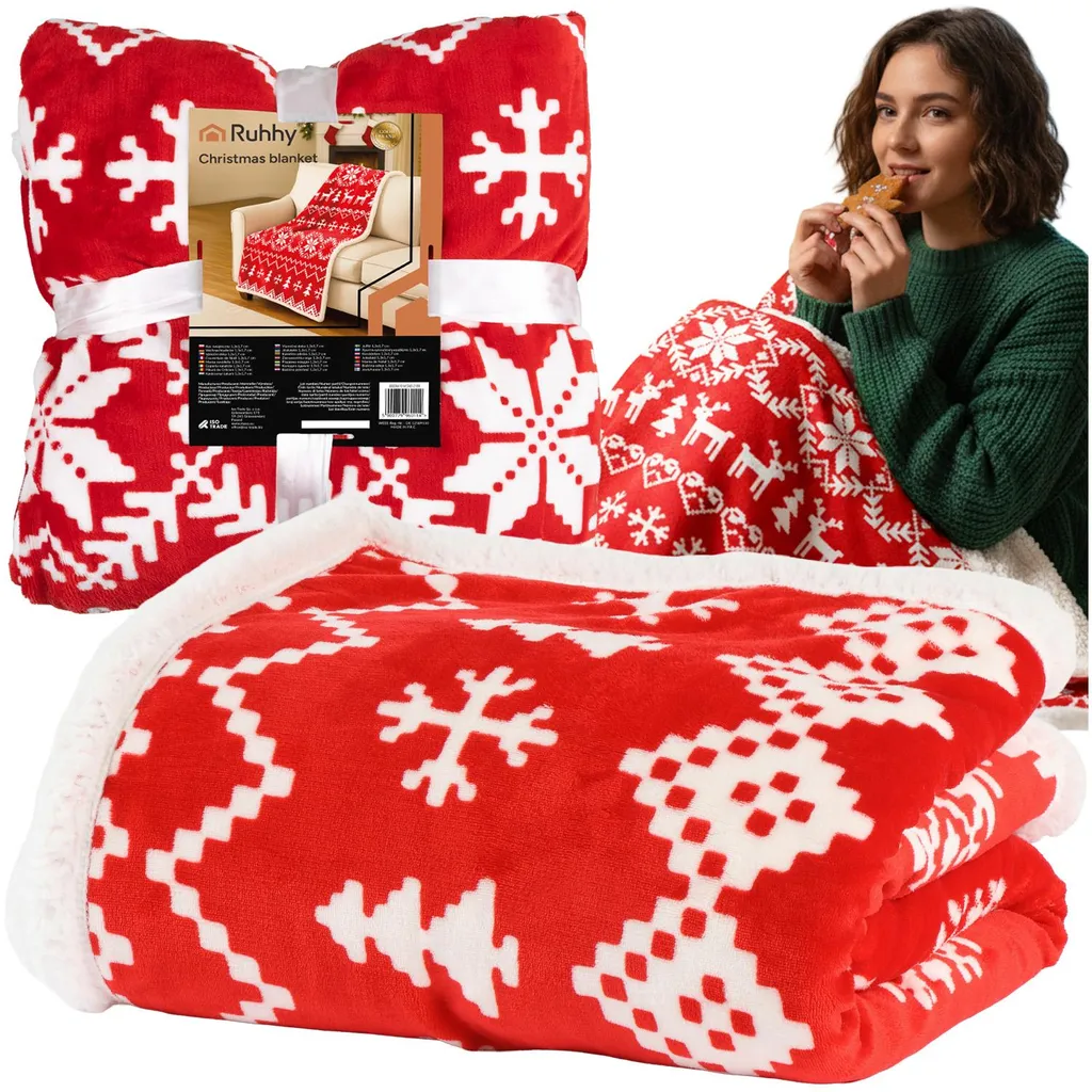 Plaid Chaud pour Hiver 130x170 Anti-Froid Sherpa Lavable Motif Noël