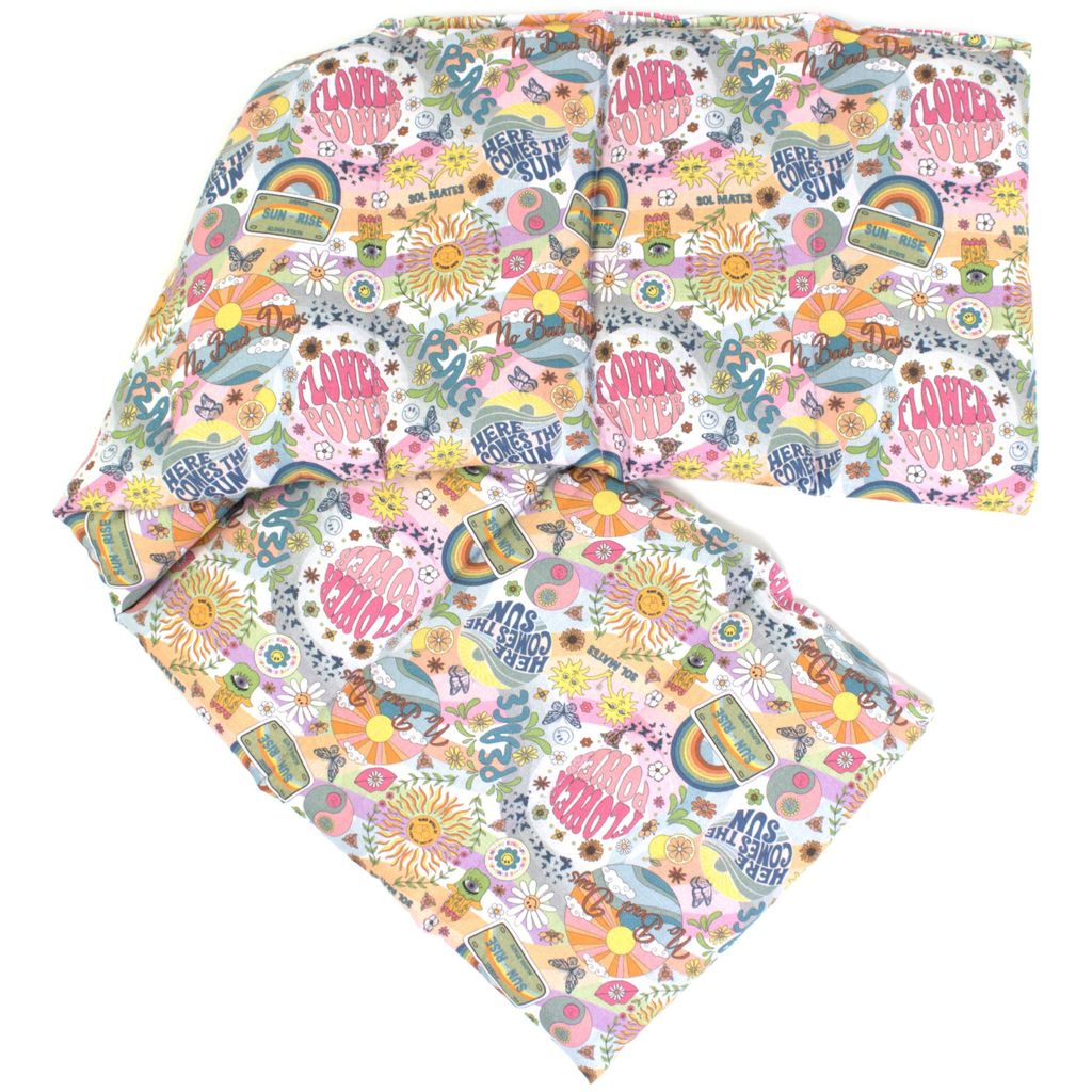 Kirschkernkissen XXL 8-Kammer 75x20cm - Bio-Stoff "Flower-Power" Wärmekissen Körnerkissen