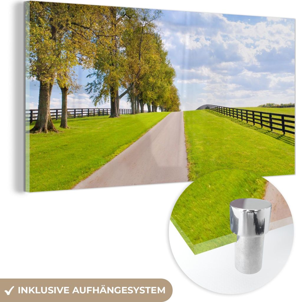MuchoWow Glasbilder - Bilder auf Wandbild - Foto auf Glas Wolken - Bäume - Straße 120x60 cm Wanddekoration aus Glas - Acrylglasbild - Acrylbilder...