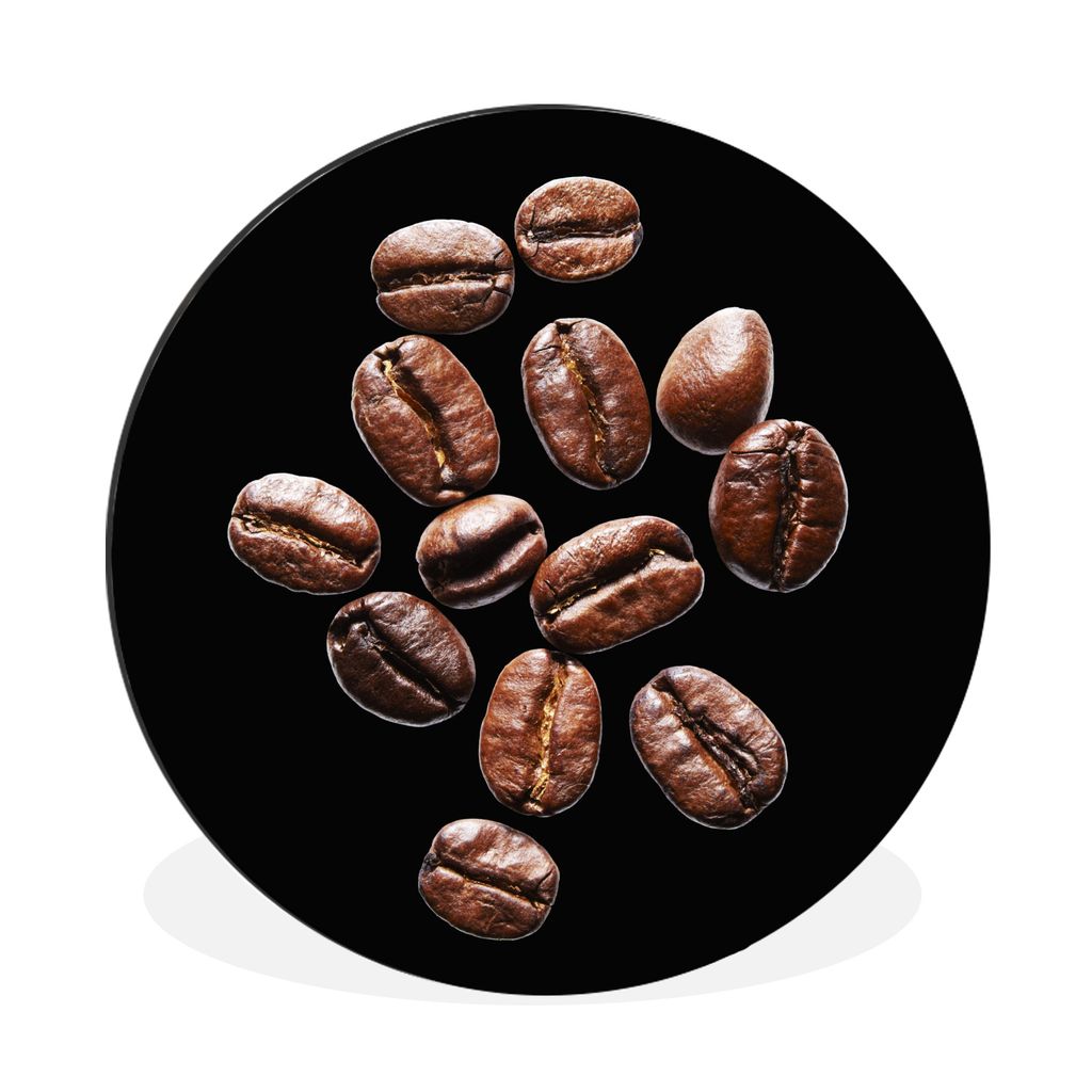 MuchoWow Aluminium Wandkreis Geröstete Kaffeebohnen im Studiolicht vor einem schwarzen Hintergrund Ø 30 cm Wanddeko Modern Wohnzimmer - Wand Bi...