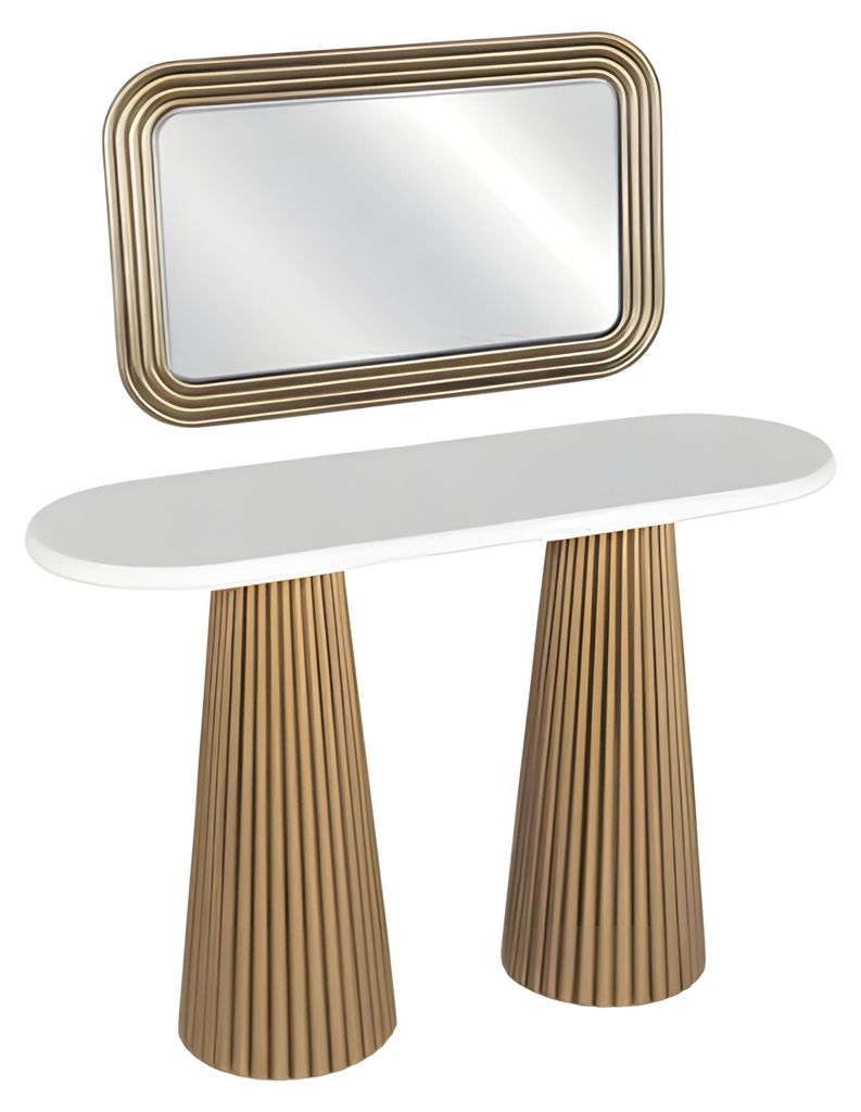 Elegante beige Holz Konsole mit Spiegel modern und vielseitig