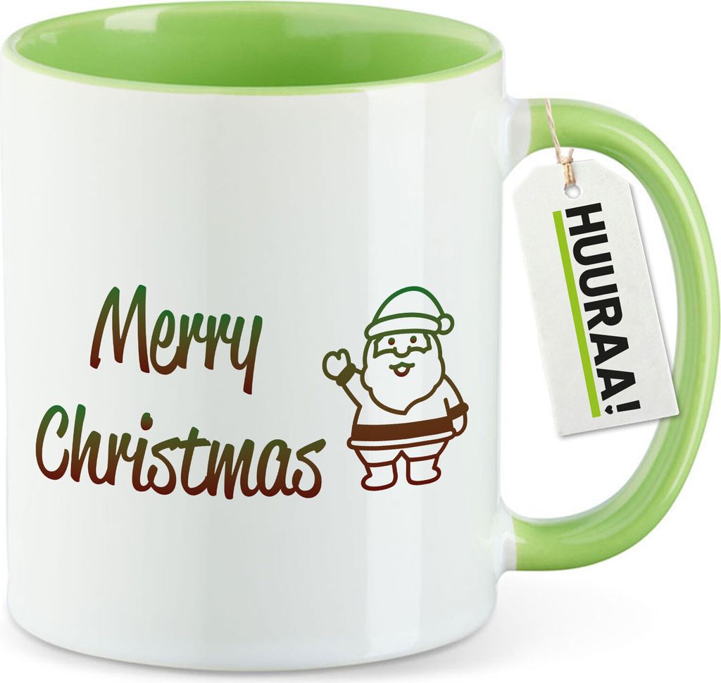 Huuraa Kaffeetasse Merry Christmas Weihnachtsmann 330ml Grün Keramik Kaffeebecher Geschenkidee