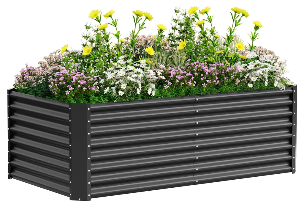 Jardinière surélevée en métal rectangulaire grise de 180 x 90 x 60 cm