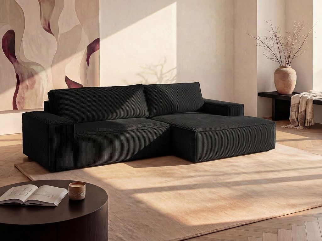 Eckschlafsofa rechts aus schwarzem Cordura - AMELIA
