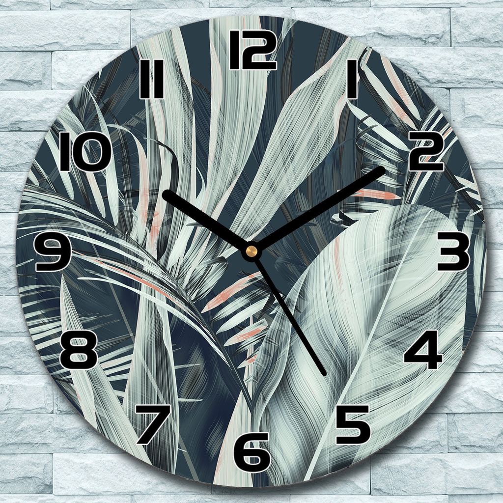Wanduhr aus Glas Rund fi 30 Blätter Blüte dunkel Quarz Deko Produktbild 