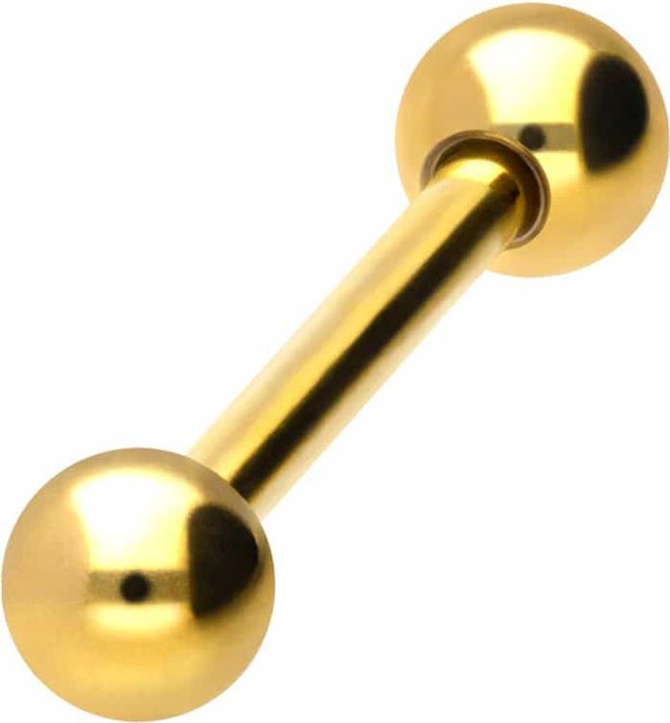 Zungenpiercing, Intim-Piercing Titan Barbell Gold Stablänge: 12mm + Stabstärke: 1,6mm + Kugelgröße: 4mm