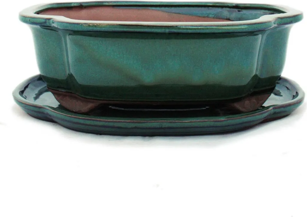 Bol bonsaï avec soucoupe Taille 4 Vert Haitang Ovale Modèle i4 L26cm
