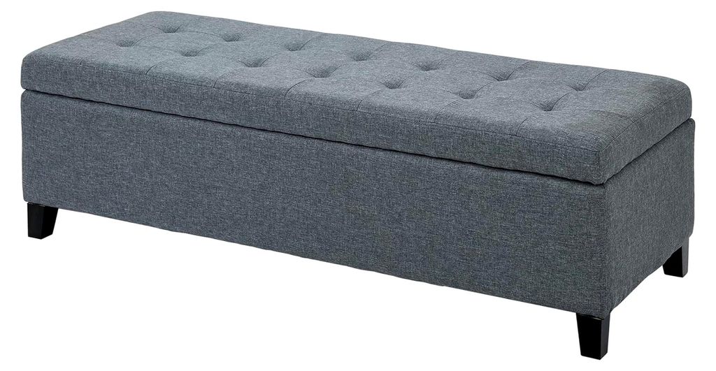 Polsterbank mit Stauraum, Bettbank mit Deckel, Leinenoptik, Truhenbank, Aufbewahrungsbank für Wohnzimmer und Schlafzimmer, Grau, 125 x 49 x 41,5 cm