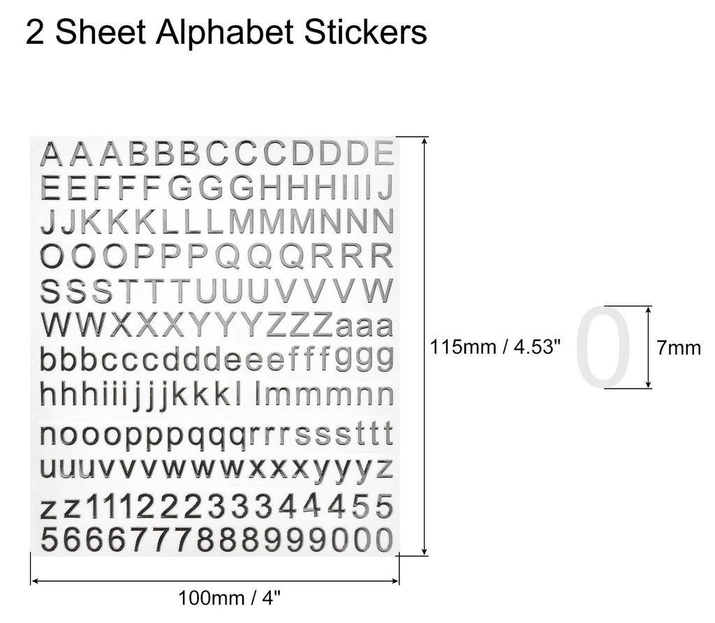 2 Bl?tter Nummern Buchstaben Aufkleber, 7mm Stereo Selbstklebende Buchstaben Zahlen Kit fš¹r Postfach,Schilder,Adressnummer,DIY Scrapbooking, Silber