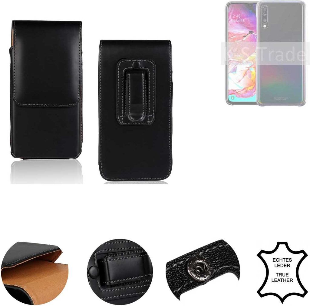K-S-Trade Holster Gürteltasche Handy Hülle Schutzhülle kompatibel mit Samsung Galaxy A70 Handyhülle Leder schwarz, 1x
