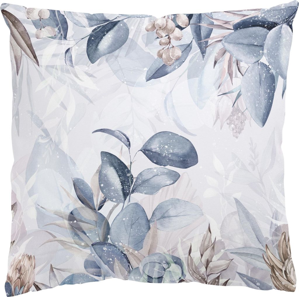 Dekokissen Blumen drinnen / Indoor Zierkissen Canvas waschbar Pflanzen blau Aquarell Tropisch Sofakissen mit Füllung