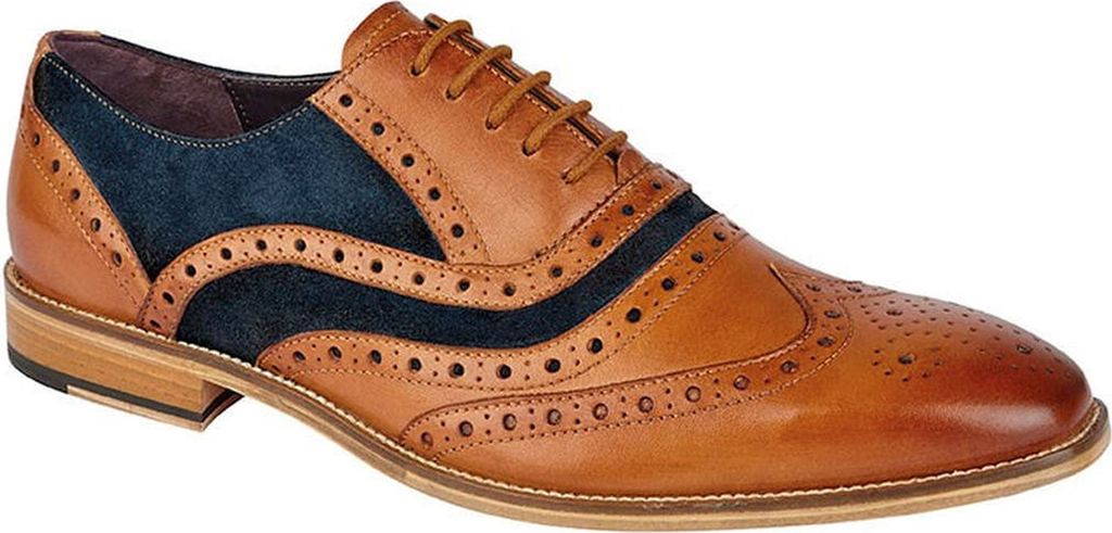 Roamers Herren Leder-Schnürschuhe mit Lochmuster DF1654 (44 EU) (Hellbraun/Blau)