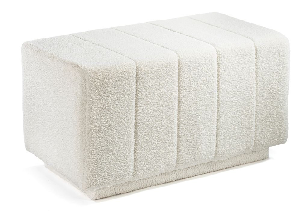 Kobolo Sitzbank Bank Hocker AMARU - Bouclestoff Teddystoff weiß - Sitzkissen Sitztruhe Garderobenbank Fußhocker mit Sitzfläche Home Deco Bench seat