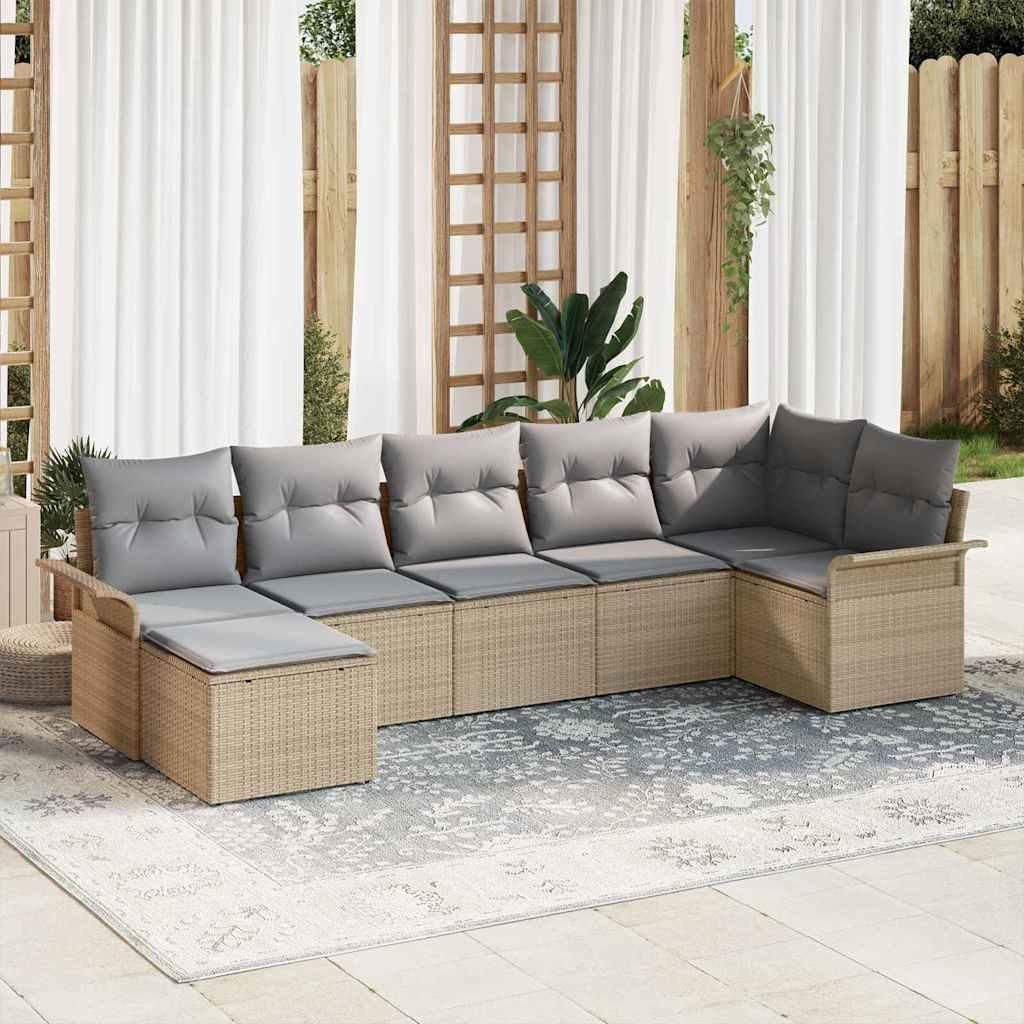 Maison Exclusive - Gartensofa-set mit Speicher 7 pcs Beige Poly-Rattan