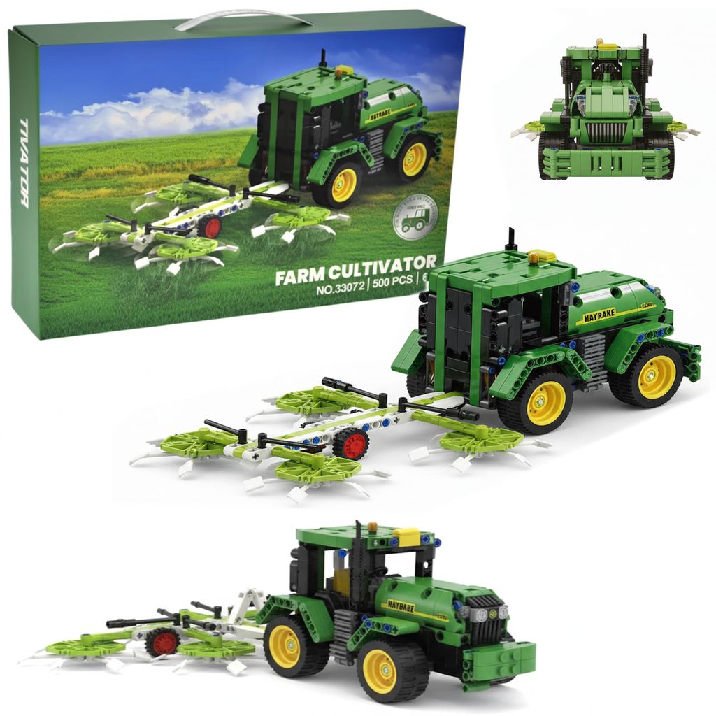 COIL Bausteinset, Spielbausteine, Konstruktionsset, Spielbauklötze, Landmaschinen, Klemmblöcke, Bewegliche Teile, Heuwender, 500 St.