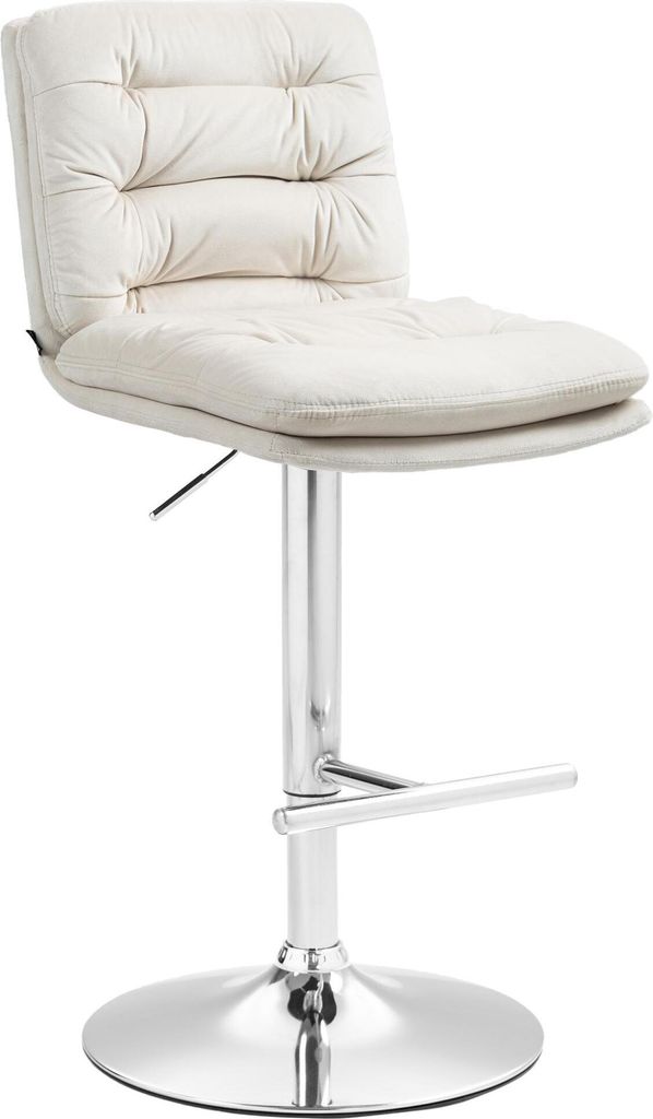 DELUKE Barhocker TURIN - Creme, Samt, Chrom | Barhocker mit Lehne Barstuhl Tresenhocker Tresenstuhl Kneipenhocker Kneipenstuhl