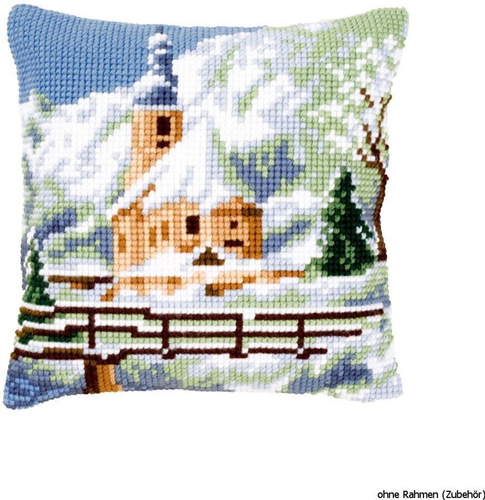 Vervaco PN-0021806 Kreuzstichkissen Kirche im Schnee
