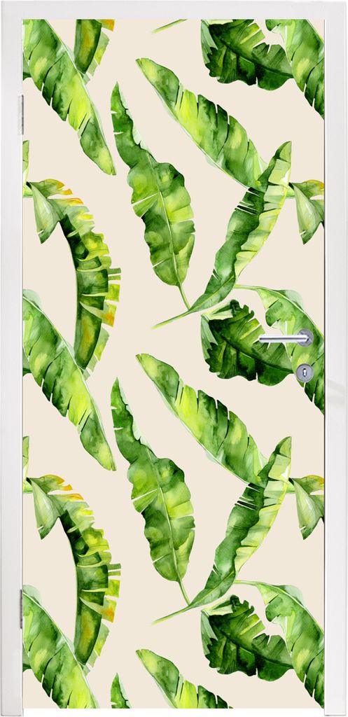 MuchoWow Türtapete Selbstklebende Türfolie Blatt - Tropisch - Muster 80x215 cm Türposter Türaufkleber Klebefolie Türklebefolie - Selbstklebe...
