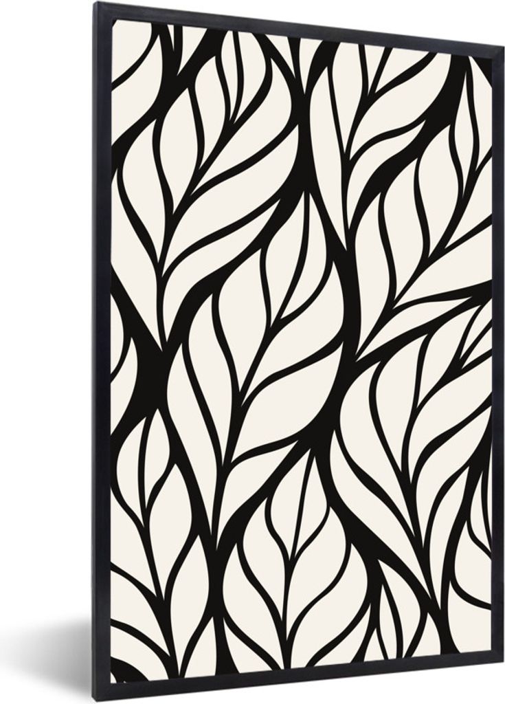 MuchoWow MuchoWow Gerahmtes Poster Natur - Muster - Blätter - Schwarz 20x30 cm - Poster mit zchwarzem Bilderrahmen - Drucken - Bilder Poster i...