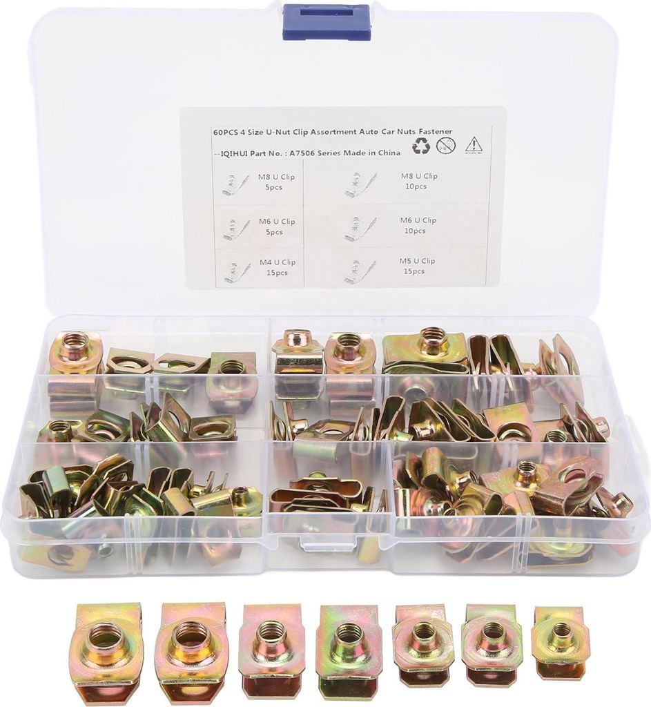60pcs U Nut Clip Kit Starke Rostbeständigkeit Hochelastizität M4 M5 M6 M8 Nüsse für Auto -Motorrad eingestellt