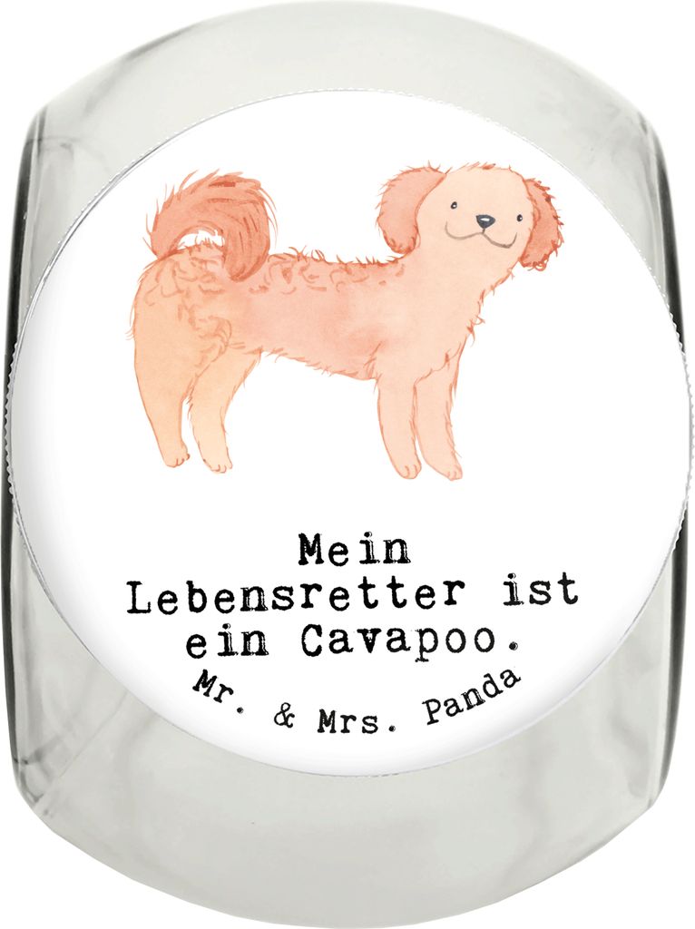 Mr. & Mrs. Panda Dose Cavapoo Lebensretter L 870ml - Weiß - Geschenk, Vorratsbehälter, Keksdose, schraubglas, Vorratsglas, Dekoglas, Cavoodle