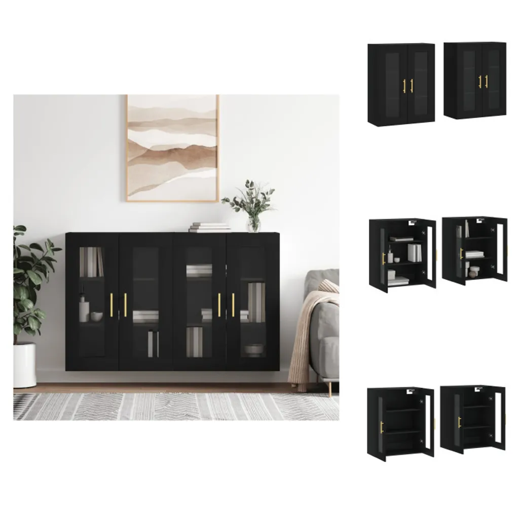 Rangement Mural Noir Gain de Place - Set de 2 Meubles pour Salon Design