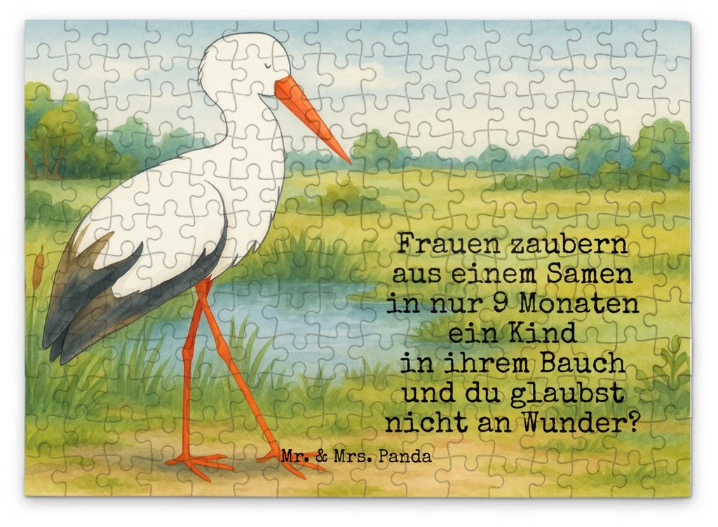 Mr. & Mrs. Panda Puzzle Storch Design 192 Teile - Weiß - Geschenk, Mutter, 1500, 2000, 500, Mütter, 1000, Störche, Baby, 300, Lustige Sprüche, ...