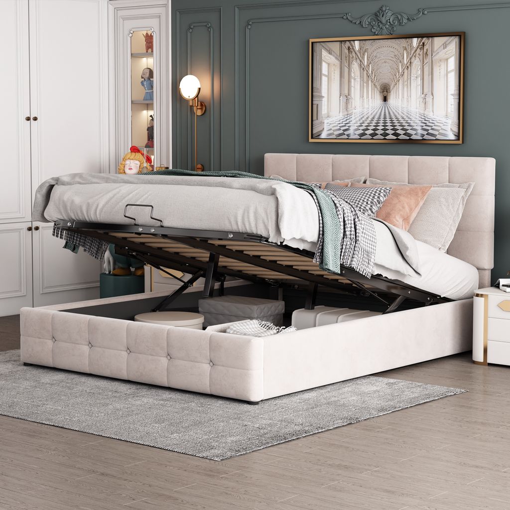 okwish Doppelbett 140x200 mit Matratze,Polsterbett mit Lattenrost und Rückenlehne,Bettgestell mit Bettkasten,Jugendbett mit Knopfdesign,Weiß