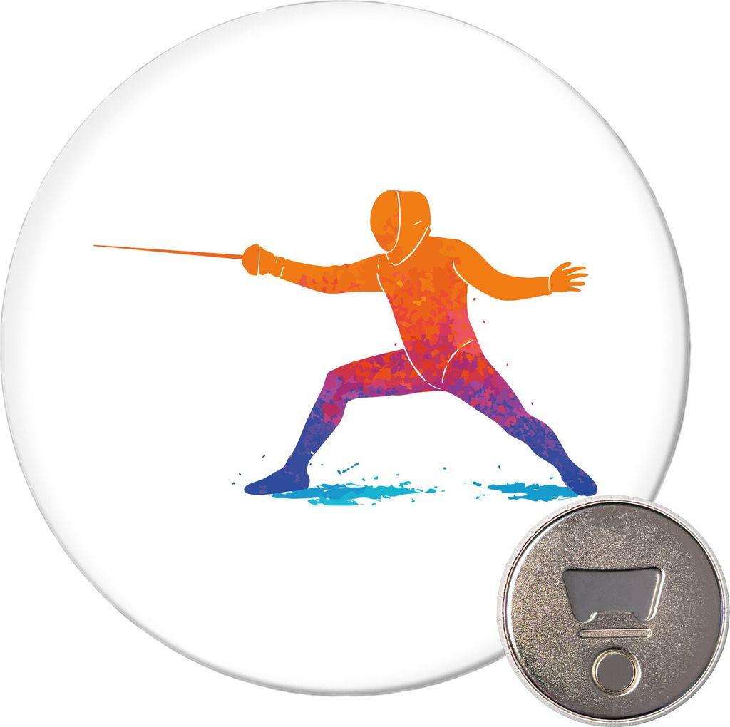 Huuraa Magnet Fechten bunte Silhouette 59mm Kühlschrankmagnet rund Flaschenöffner Geschenkidee